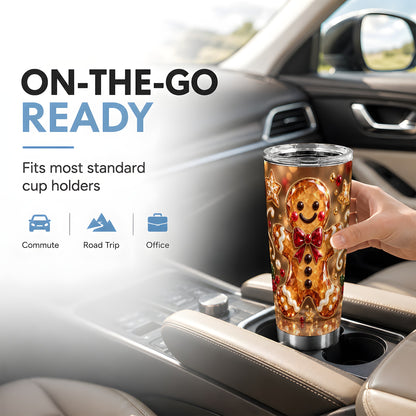 #pl[20oz|Steel] Jewel Style Gingerbread 20oz Tumbler, Holiday Stainless Steel Travel Cup