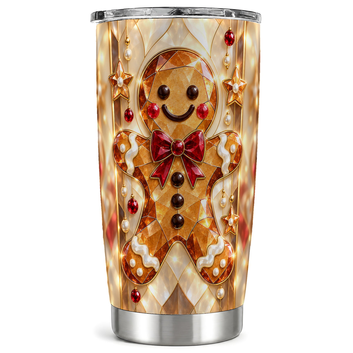 Gem Style Gingerbread 20oz Tumbler, Holiday Stainless Steel Travel Cup