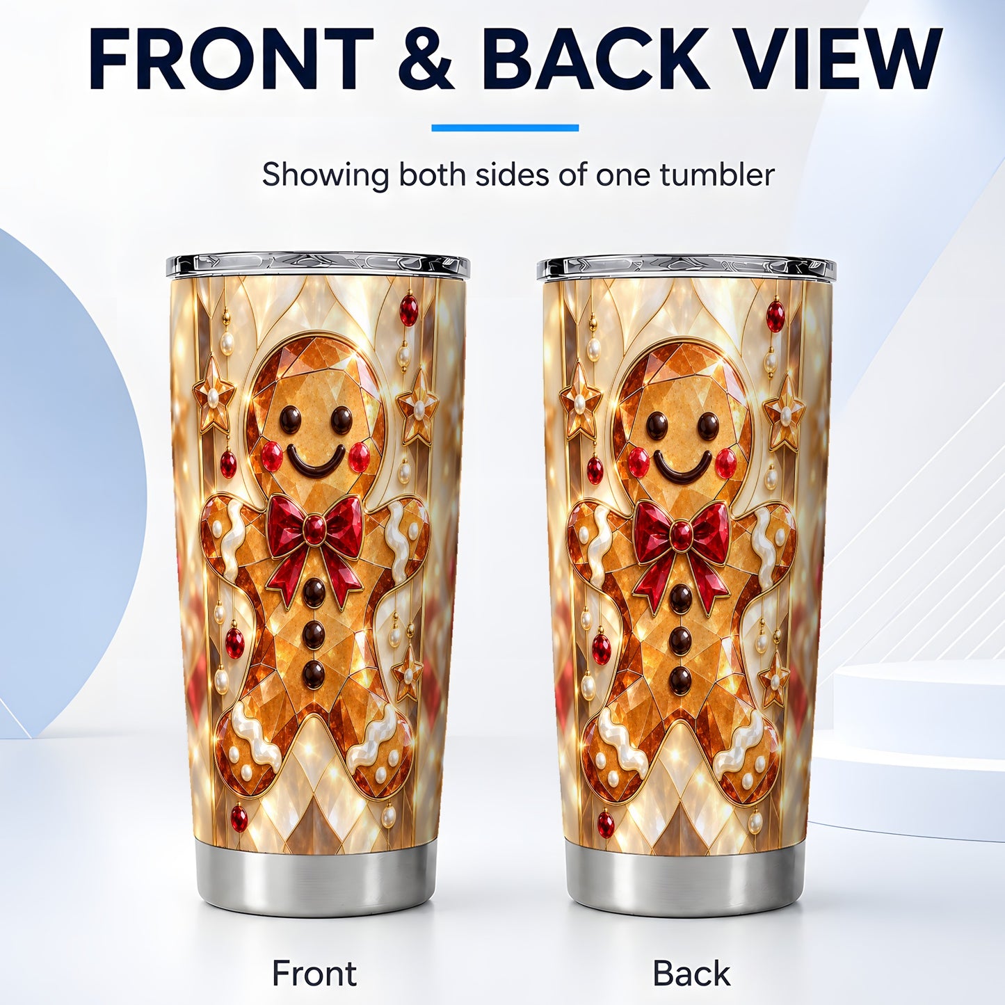 #pl[20oz|Steel] Gem Style Gingerbread 20oz Tumbler, Holiday Stainless Steel Travel Cup
