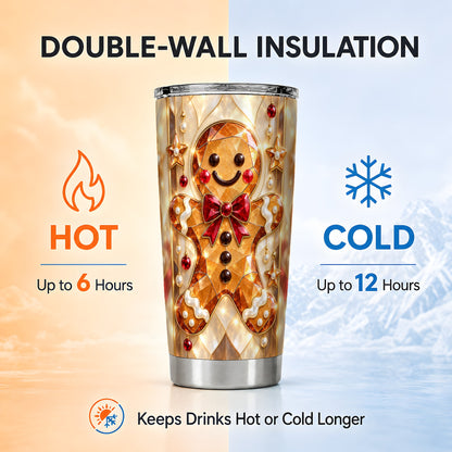#pl[20oz|Steel] Gem Style Gingerbread 20oz Tumbler, Holiday Stainless Steel Travel Cup