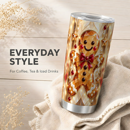 #pl[20oz|Steel] Gem Style Gingerbread 20oz Tumbler, Holiday Stainless Steel Travel Cup