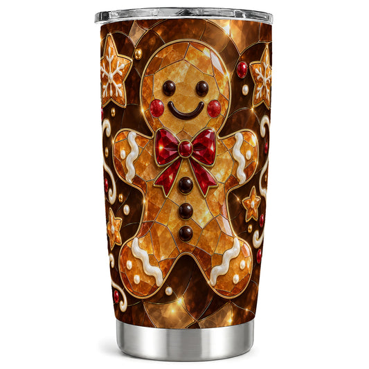 Stained Glass Style Gingerbread 20oz Tumbler, Stainless Steel Travel Cup