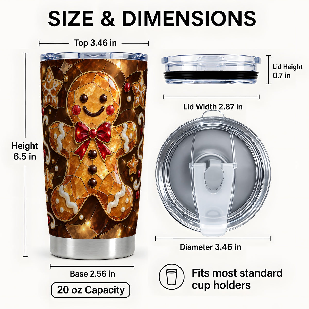 #pl[20oz|Steel] Stained Glass Style Gingerbread 20oz Tumbler, Stainless Steel Travel Cup