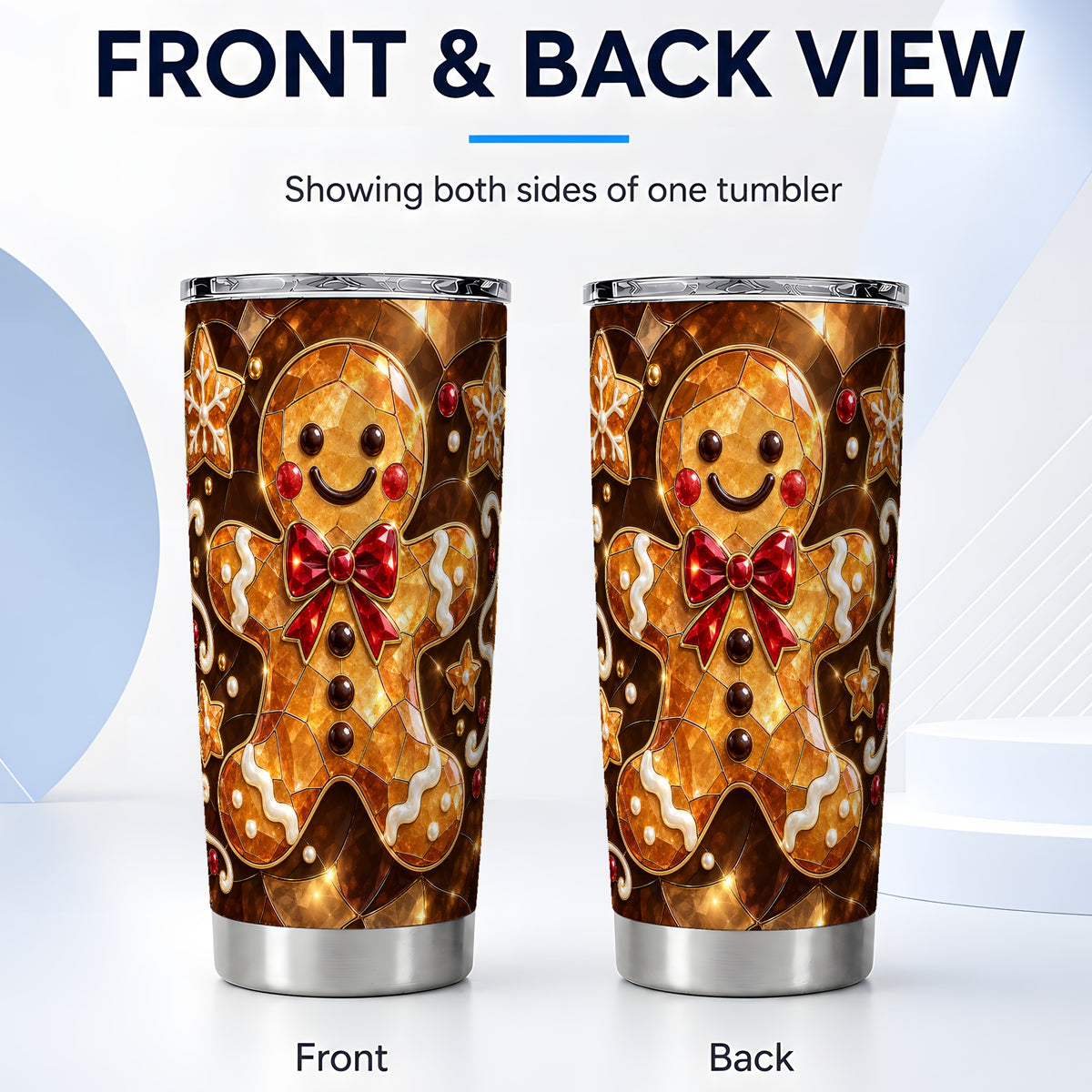 #pl[20oz|Steel] Stained Glass Style Gingerbread 20oz Tumbler, Stainless Steel Travel Cup
