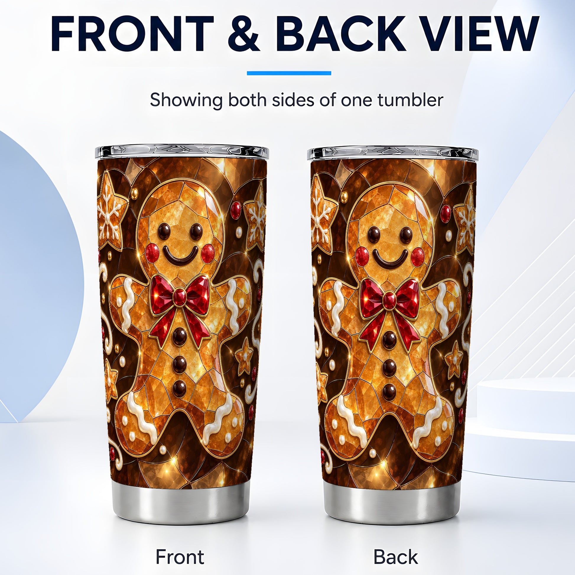 #pl[20oz|Steel] Stained Glass Style Gingerbread 20oz Tumbler, Stainless Steel Travel Cup