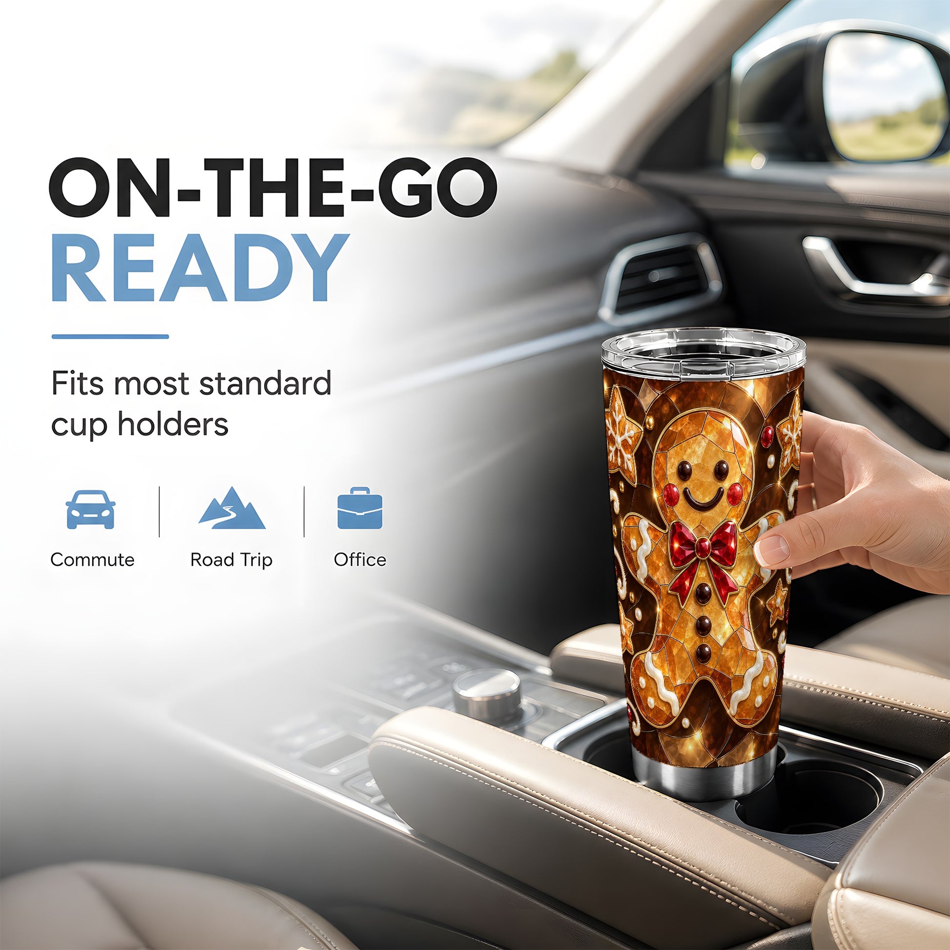 #pl[20oz|Steel] Stained Glass Style Gingerbread 20oz Tumbler, Stainless Steel Travel Cup