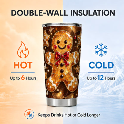 #pl[20oz|Steel] Stained Glass Style Gingerbread 20oz Tumbler, Stainless Steel Travel Cup