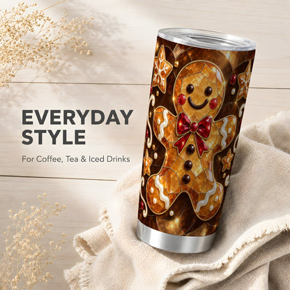 #pl[20oz|Steel] Stained Glass Style Gingerbread 20oz Tumbler, Stainless Steel Travel Cup