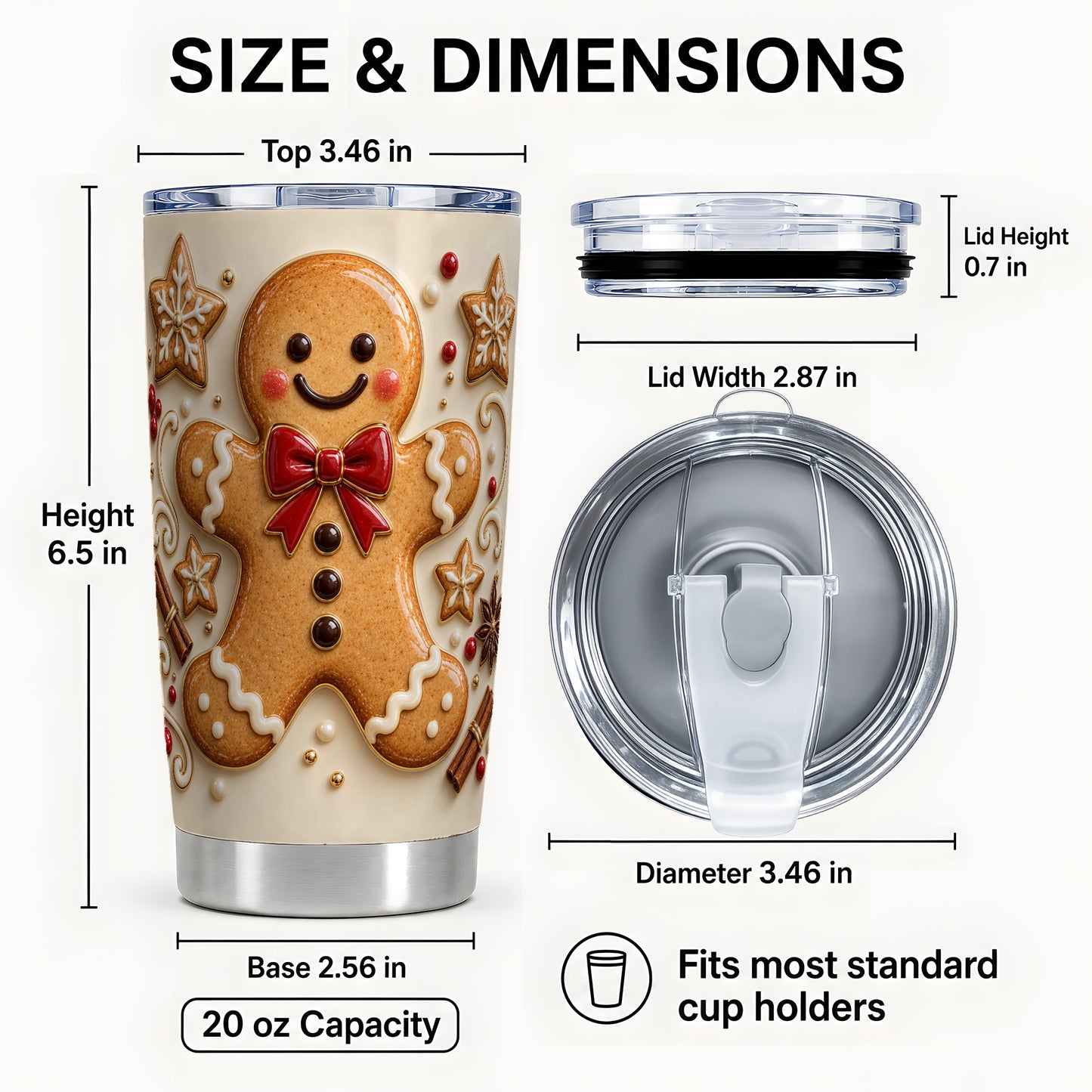 #pl[20oz|Steel] Classic Gingerbread 20oz Tumbler, Holiday Stainless Steel Travel Cup
