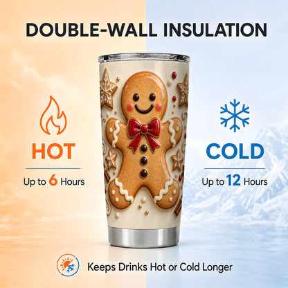 #pl[20oz|Steel] Classic Gingerbread 20oz Tumbler, Holiday Stainless Steel Travel Cup