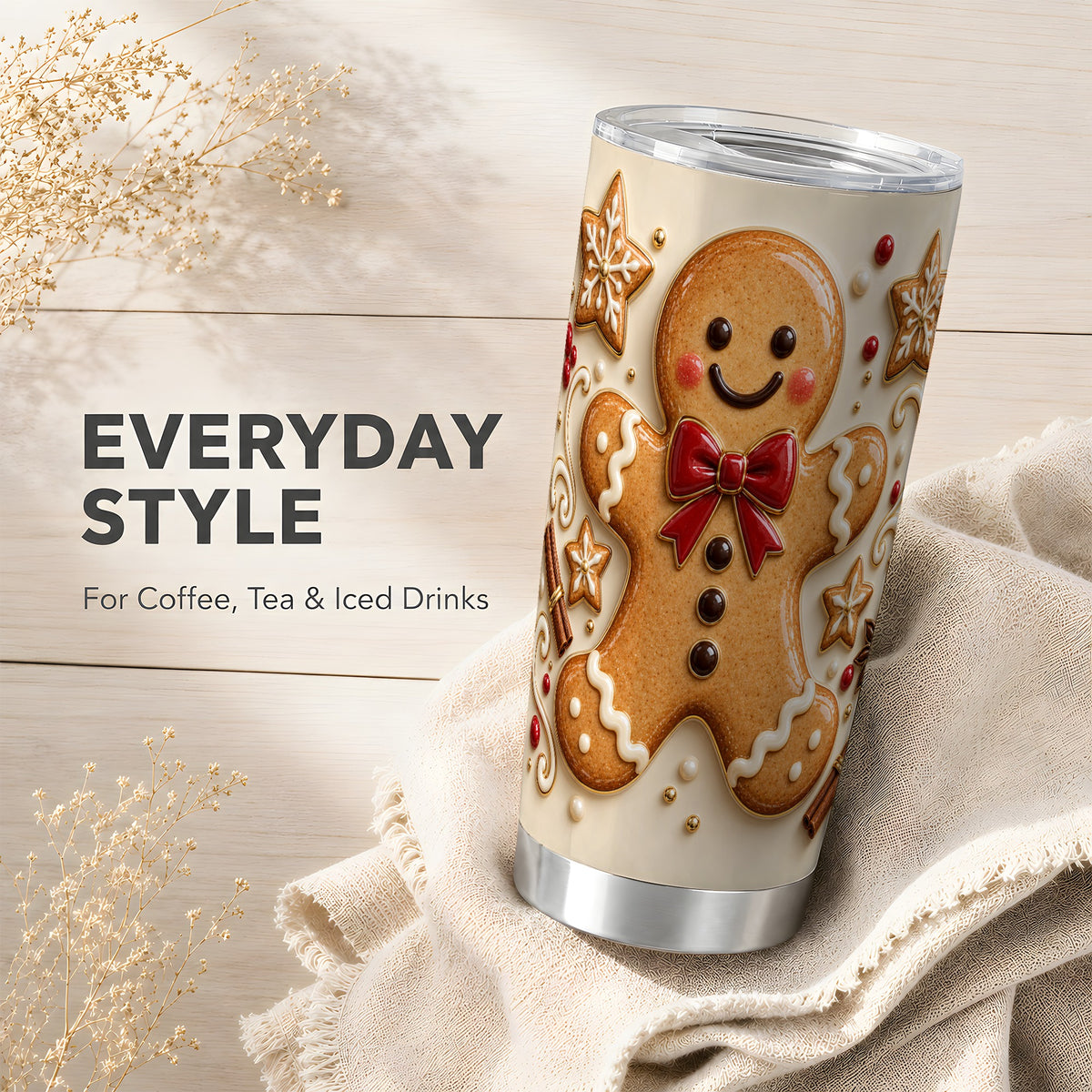 #pl[20oz|Steel] Classic Gingerbread 20oz Tumbler, Holiday Stainless Steel Travel Cup