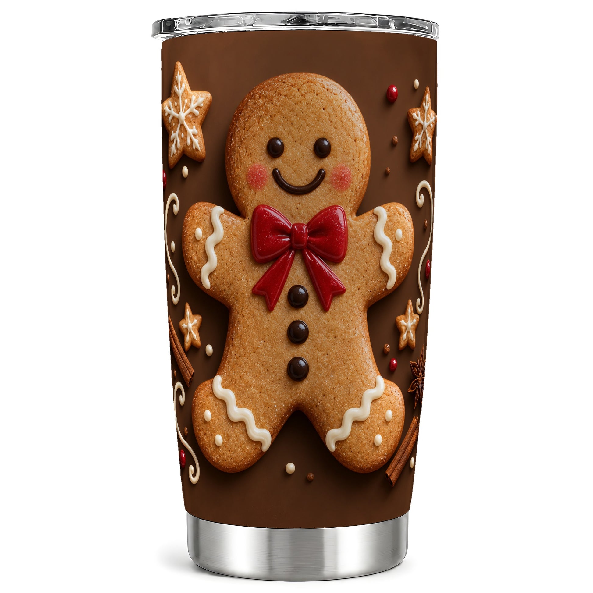 Gingerbread Man Tumbler 20oz, Holiday Tumbler, Stainless Steel Travel Cup