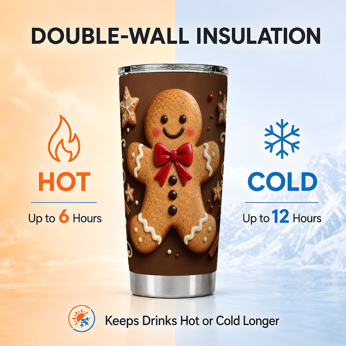 #pl[20oz|Steel] Gingerbread Man Tumbler 20oz, Holiday Tumbler, Stainless Steel Travel Cup