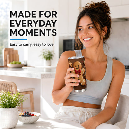 #pl[20oz|Steel] Gingerbread Man Tumbler 20oz, Holiday Tumbler, Stainless Steel Travel Cup