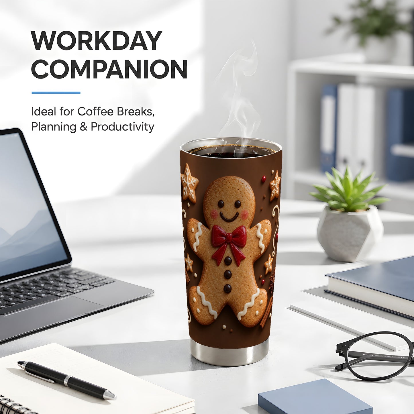 #pl[20oz|Steel] Gingerbread Man Tumbler 20oz, Holiday Tumbler, Stainless Steel Travel Cup