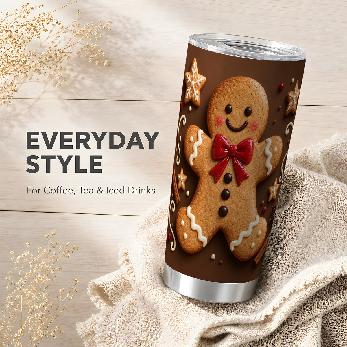 #pl[20oz|Steel] Gingerbread Man Tumbler 20oz, Holiday Tumbler, Stainless Steel Travel Cup