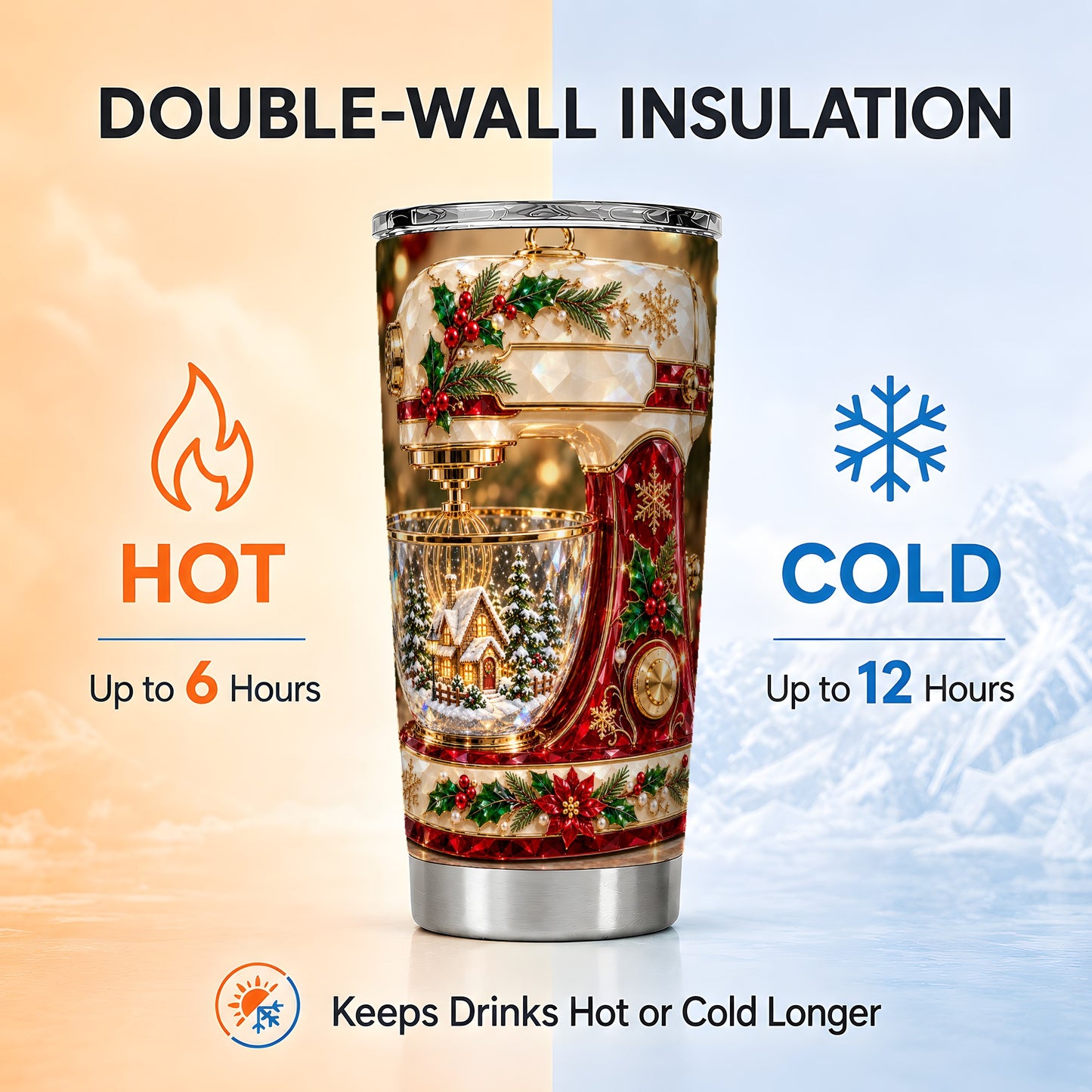 #pl[20oz|Steel] Christmas Mixer Tumbler 20oz, Baking Tumbler, Stainless Steel Travel Cup