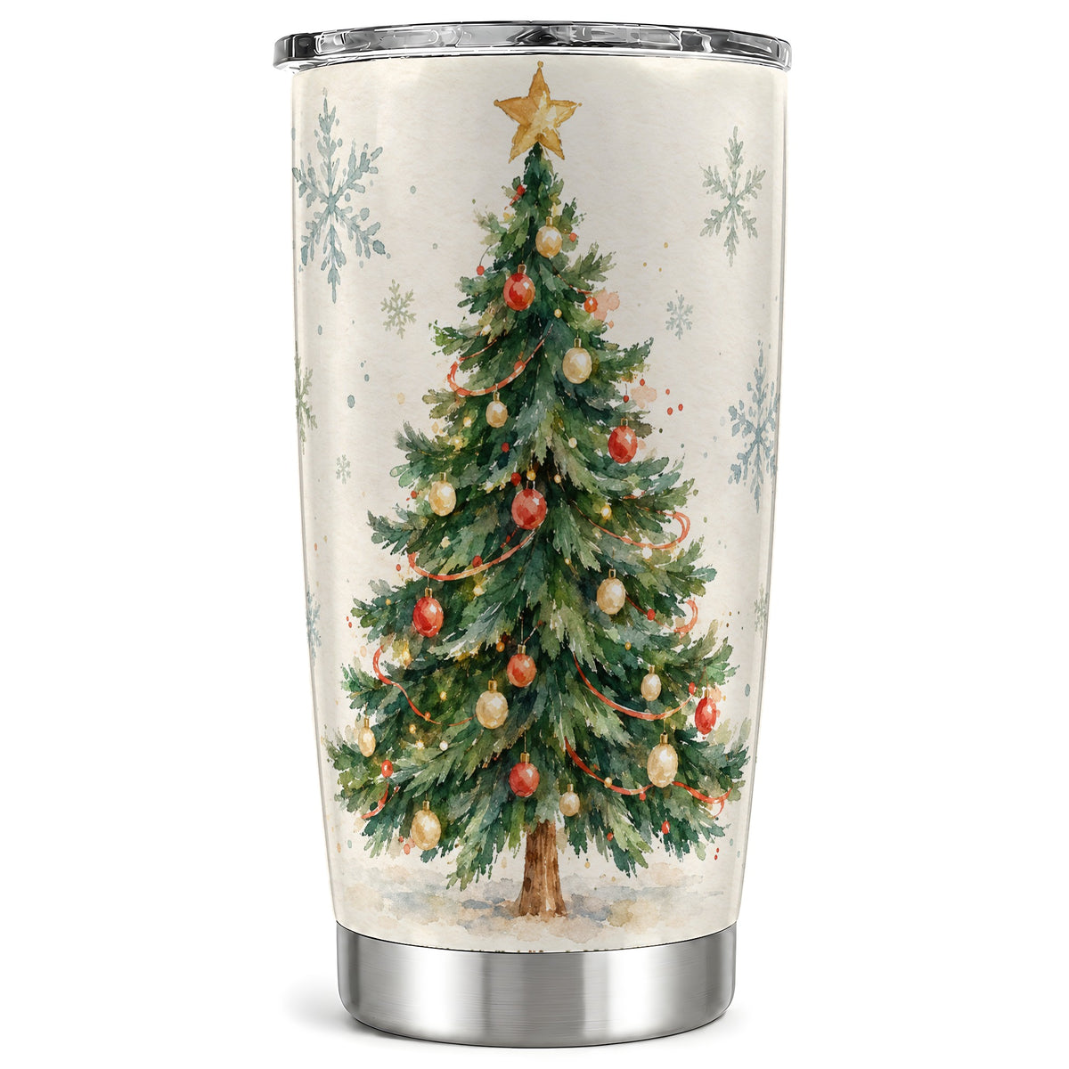 Christmas Tree Tumbler 20oz, Watercolor Tumbler, Stainless Steel Travel Cup