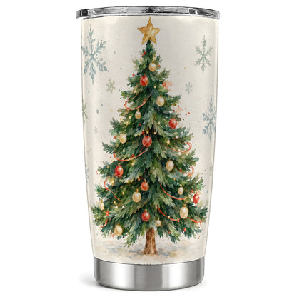 Christmas Tree Tumbler 20oz, Watercolor Tumbler, Stainless Steel Travel Cup