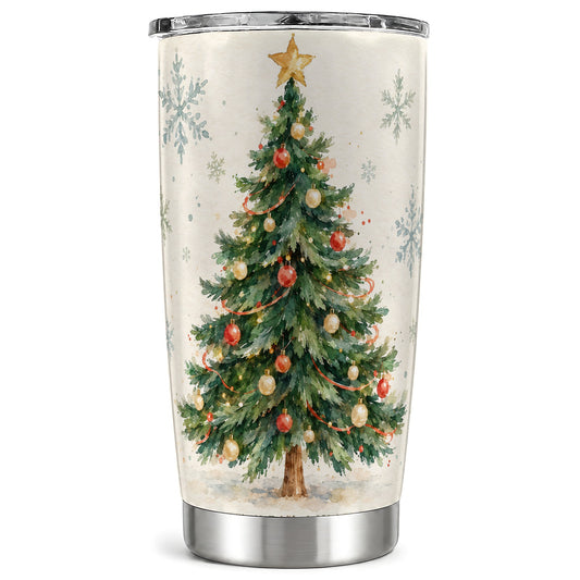Christmas Tree Tumbler 20oz, Watercolor Tumbler, Stainless Steel Travel Cup