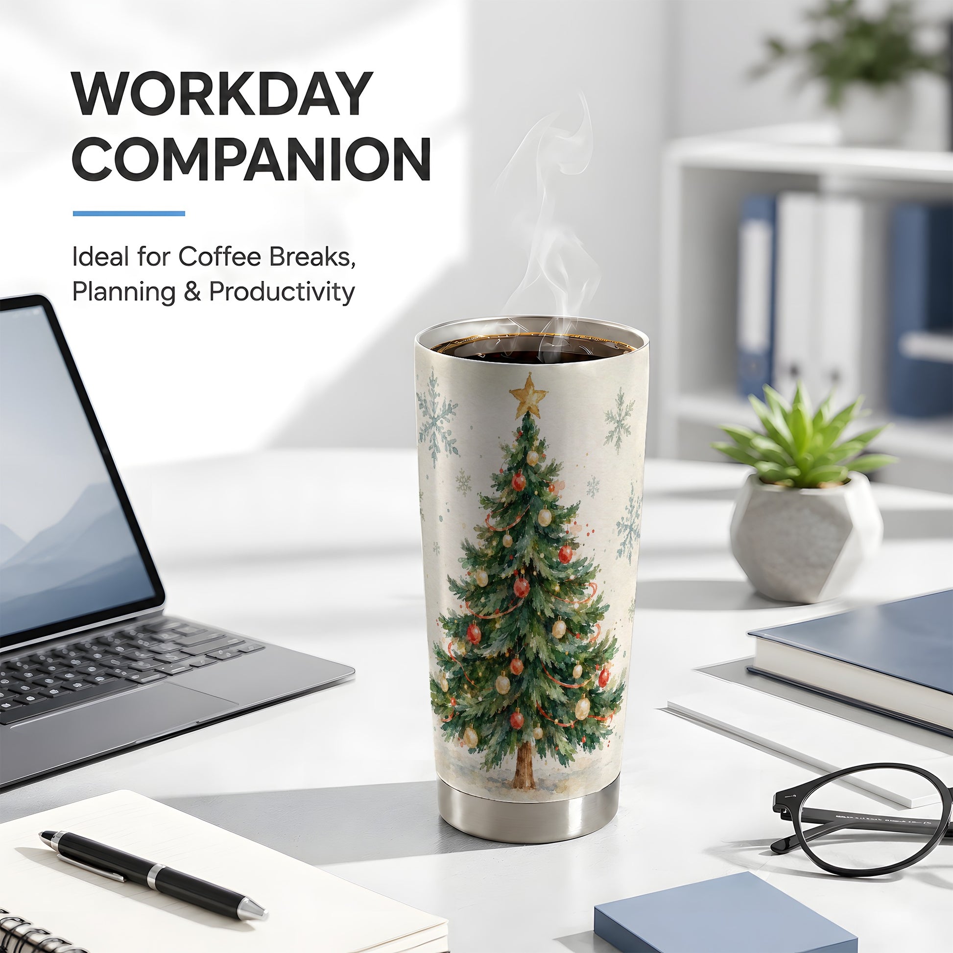 #pl[20oz|Steel] Christmas Tree Tumbler 20oz, Watercolor Tumbler, Stainless Steel Travel Cup