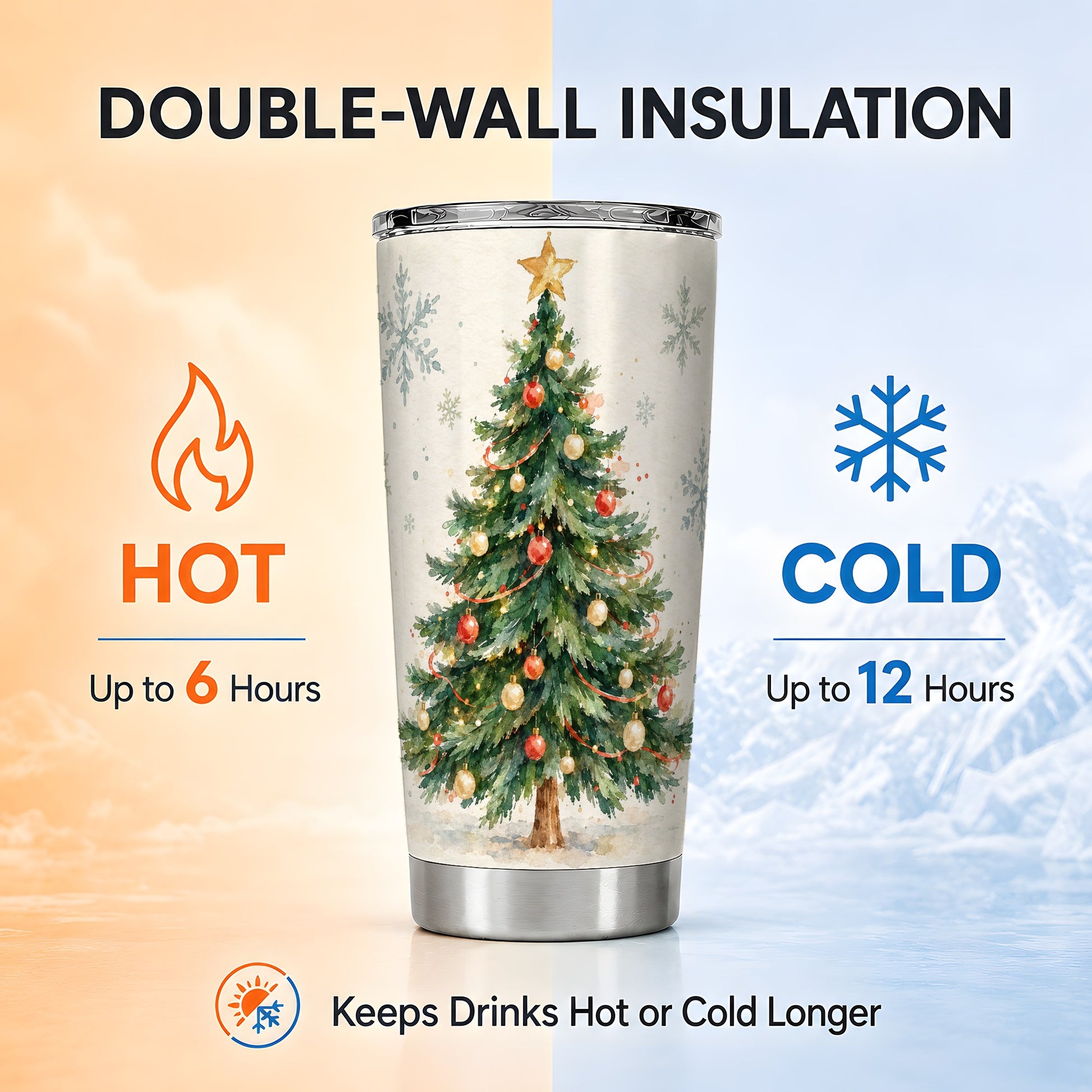 #pl[20oz|Steel] Christmas Tree Tumbler 20oz, Watercolor Tumbler, Stainless Steel Travel Cup