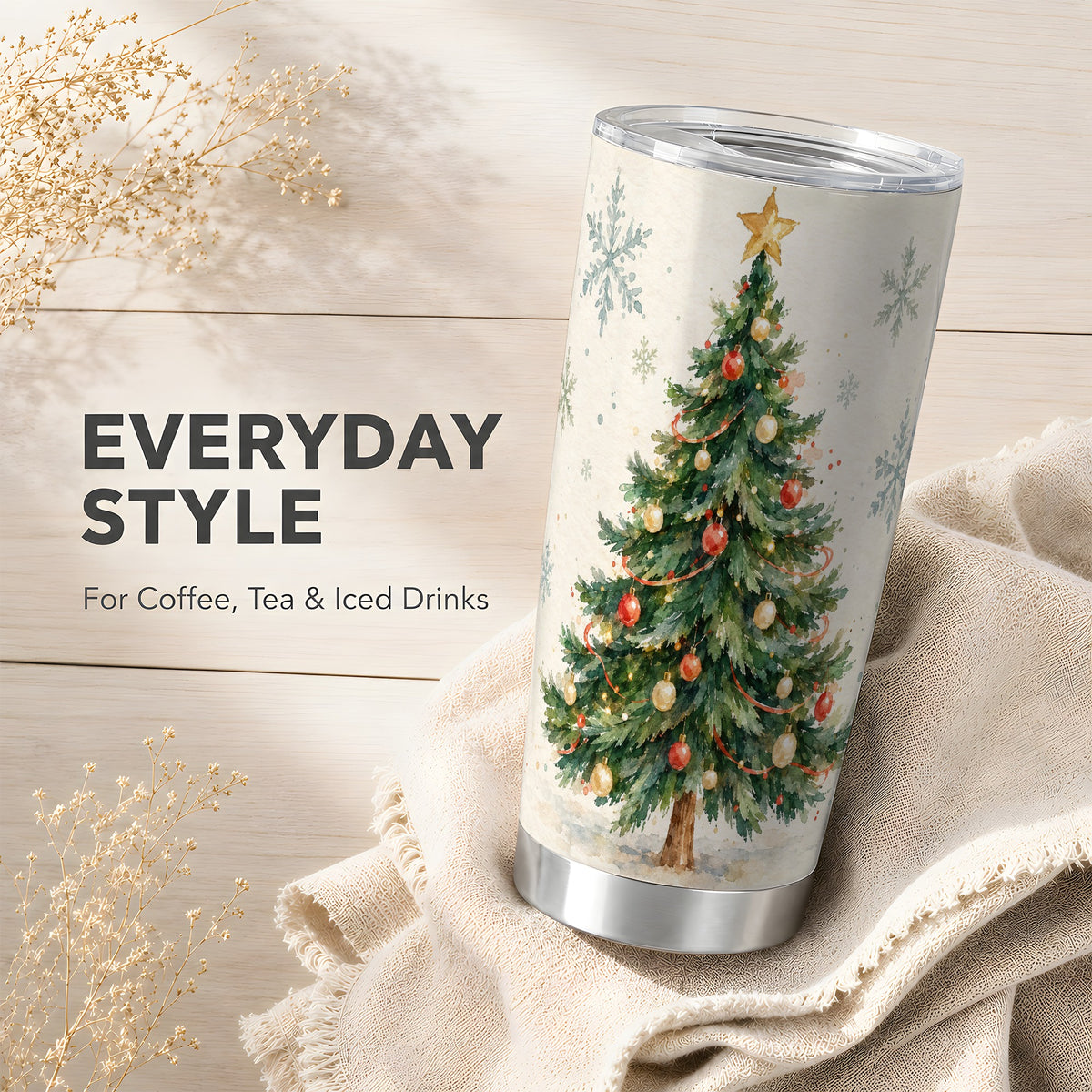 #pl[20oz|Steel] Christmas Tree Tumbler 20oz, Watercolor Tumbler, Stainless Steel Travel Cup