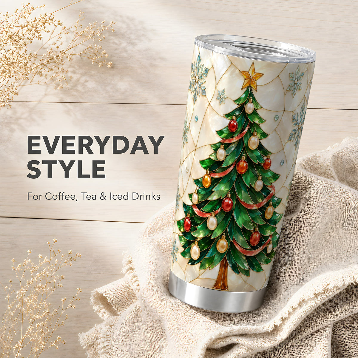 #pl[20oz|Steel] Mosaic Tree Tumbler 20oz, Snowflake Tumbler, Stainless Steel Travel Cup