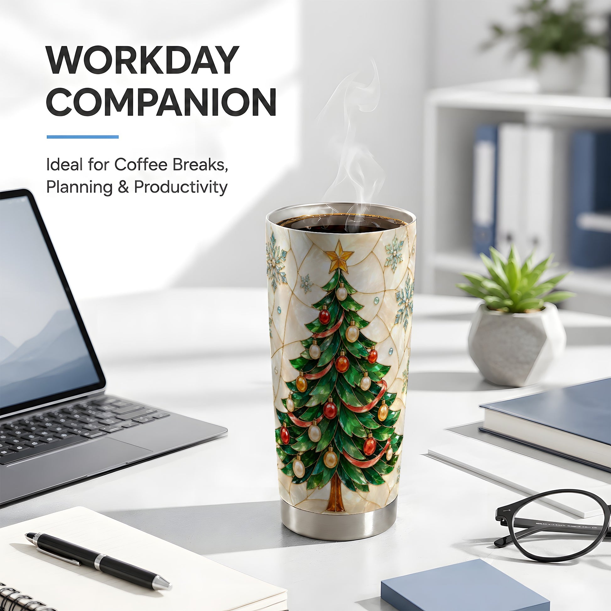#pl[20oz|Steel] Mosaic Tree Tumbler 20oz, Snowflake Tumbler, Stainless Steel Travel Cup