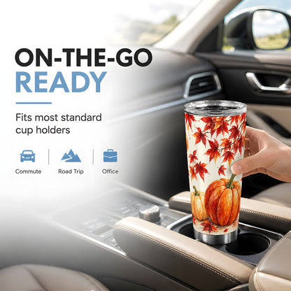 #pl[20oz|Steel] Pumpkin Tumbler 20oz, Autumn Maple Tumbler, Stainless Steel Travel Cup