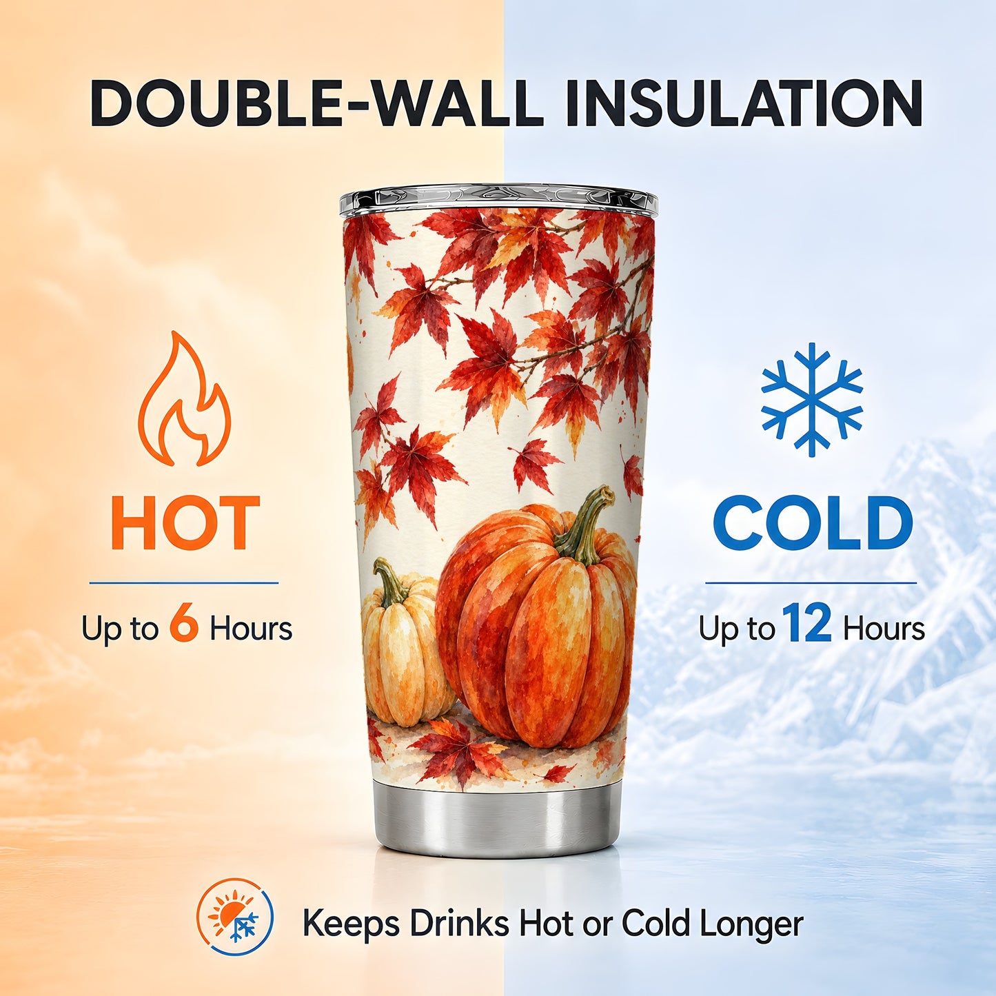 #pl[20oz|Steel] Pumpkin Tumbler 20oz, Autumn Maple Tumbler, Stainless Steel Travel Cup