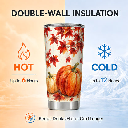 #pl[20oz|Steel] Pumpkin Tumbler 20oz, Autumn Maple Tumbler, Stainless Steel Travel Cup