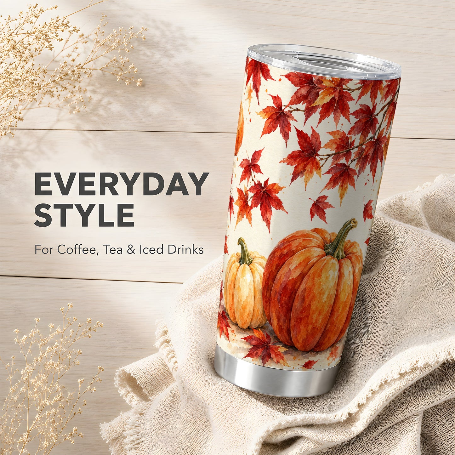 #pl[20oz|Steel] Pumpkin Tumbler 20oz, Autumn Maple Tumbler, Stainless Steel Travel Cup