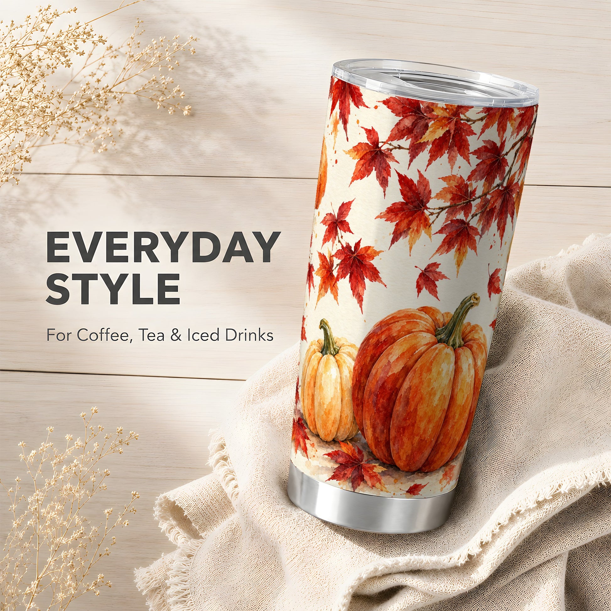 #pl[20oz|Steel] Pumpkin Tumbler 20oz, Autumn Maple Tumbler, Stainless Steel Travel Cup