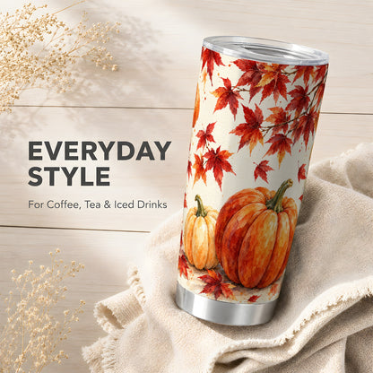 #pl[20oz|Steel] Pumpkin Tumbler 20oz, Autumn Maple Tumbler, Stainless Steel Travel Cup