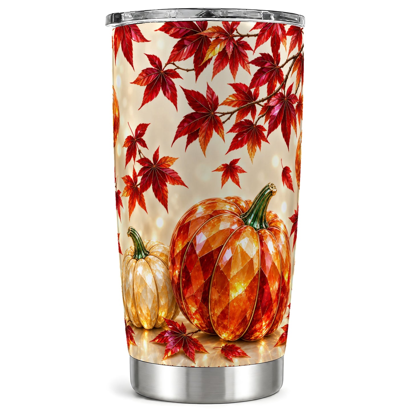 Jeweled Pumpkin Tumbler 20oz, Maple Tumbler, Stainless Steel Travel Cup