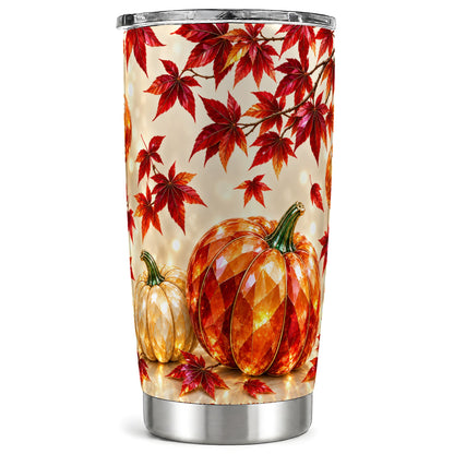 Jeweled Pumpkin Tumbler 20oz, Maple Tumbler, Stainless Steel Travel Cup