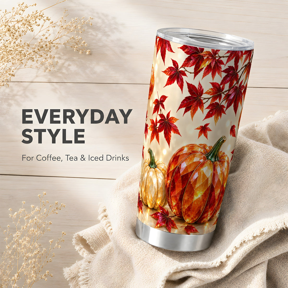 #pl[20oz|Steel] Jeweled Pumpkin Tumbler 20oz, Maple Tumbler, Stainless Steel Travel Cup