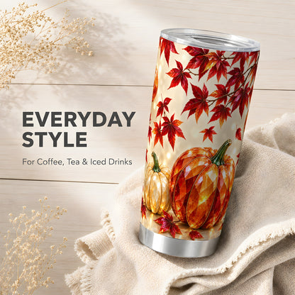 #pl[20oz|Steel] Jeweled Pumpkin Tumbler 20oz, Maple Tumbler, Stainless Steel Travel Cup