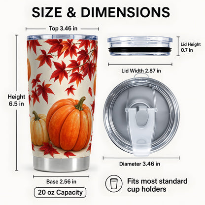 #pl[20oz|Steel] Autumn Pumpkin Tumbler 20oz, Harvest Tumbler, Stainless Steel Travel Cup