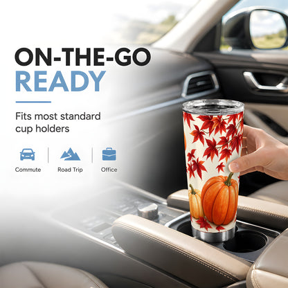 #pl[20oz|Steel] Autumn Pumpkin Tumbler 20oz, Harvest Tumbler, Stainless Steel Travel Cup
