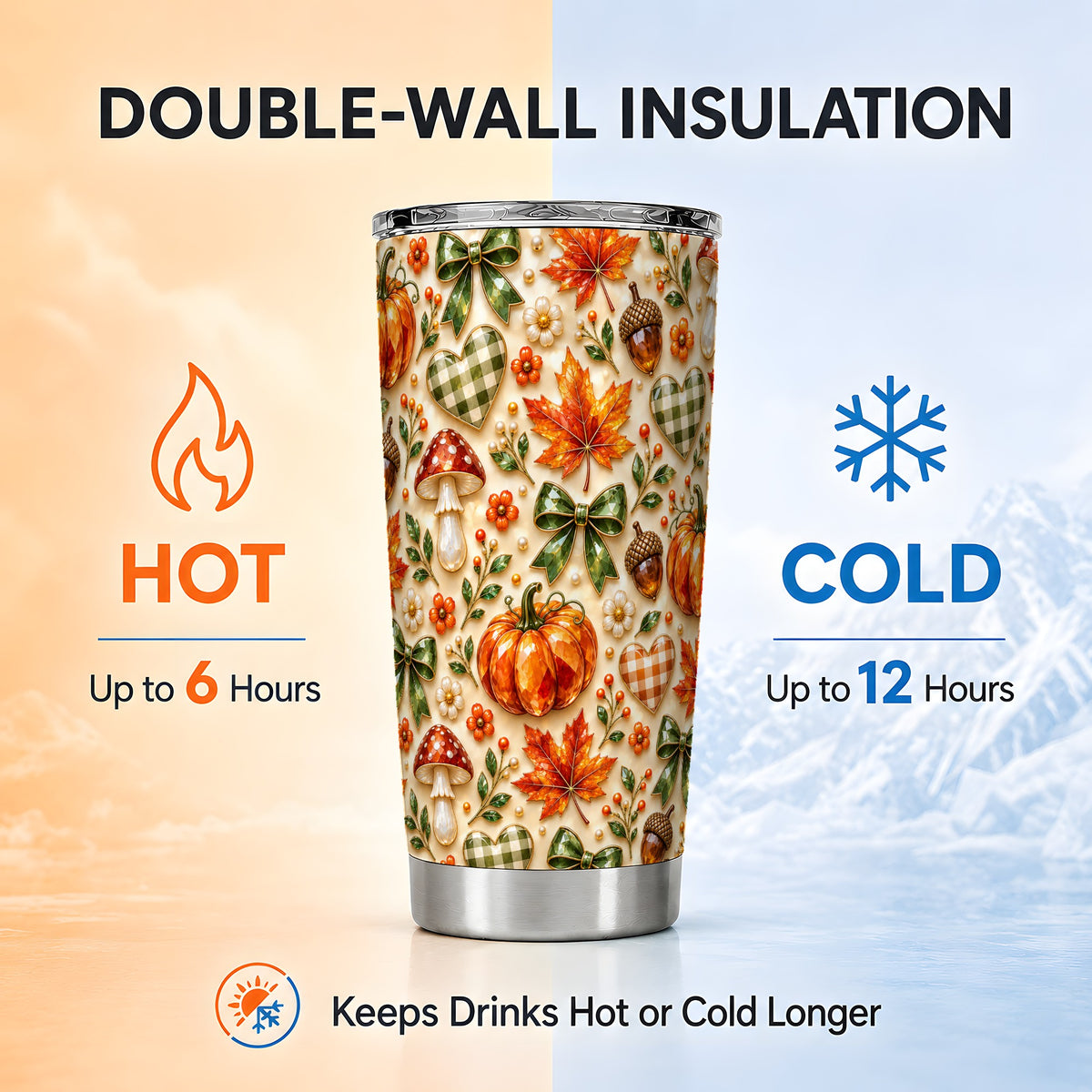 #pl[20oz|Steel] Fall Woodland Tumbler 20oz, Pumpkin Tumbler, Stainless Steel Travel Cup