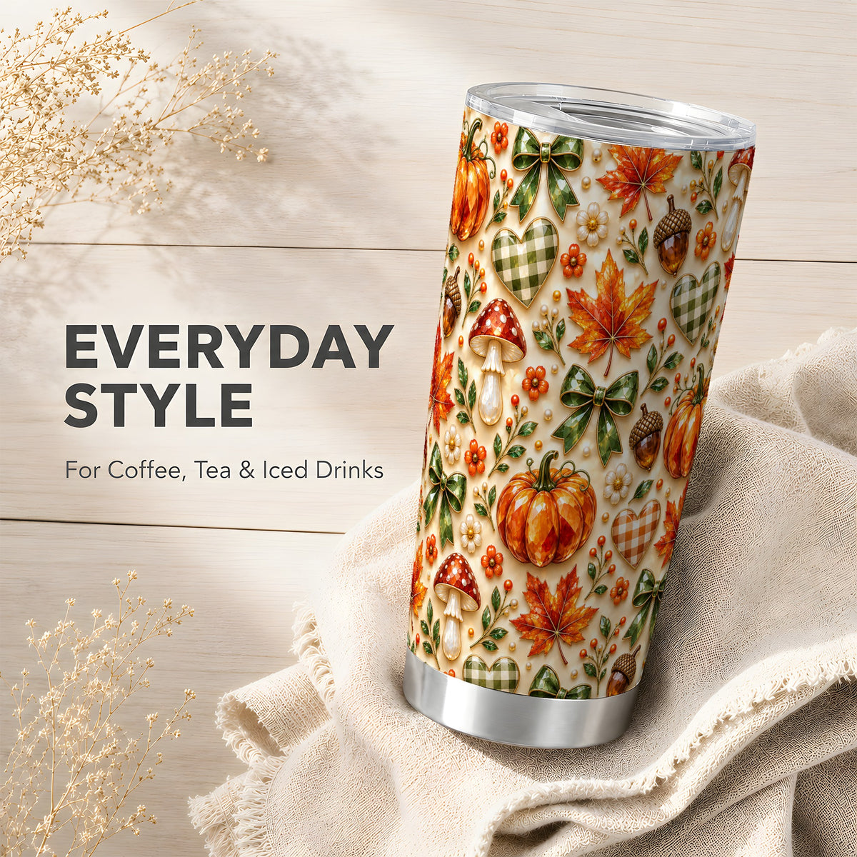 #pl[20oz|Steel] Fall Woodland Tumbler 20oz, Pumpkin Tumbler, Stainless Steel Travel Cup
