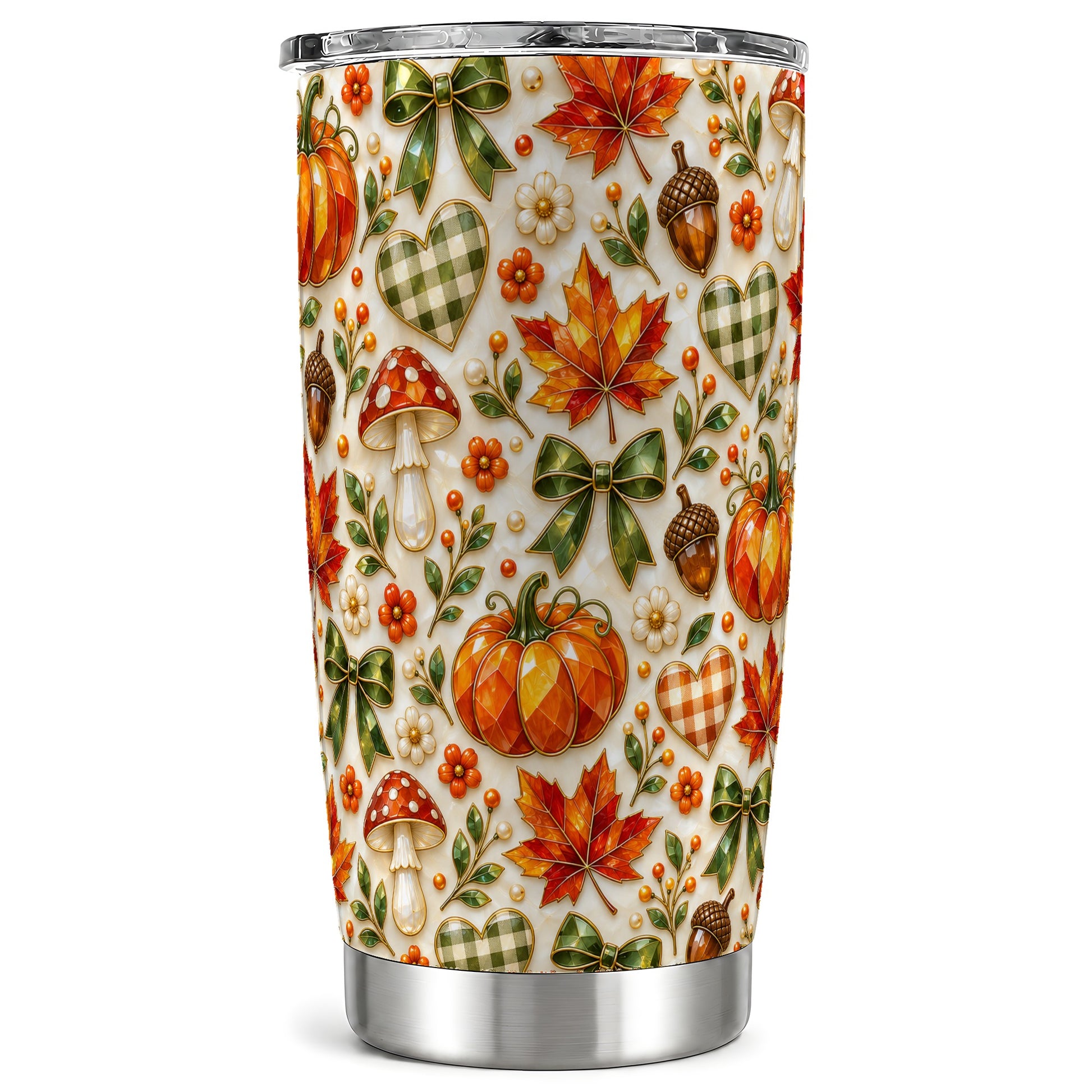 Faceted Fall Tumbler 20oz, Pumpkin Tumbler, Stainless Steel Travel Cup