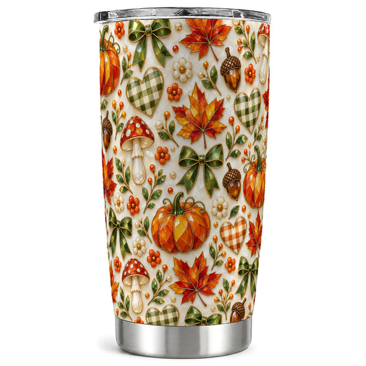 Faceted Fall Tumbler 20oz, Pumpkin Tumbler, Stainless Steel Travel Cup