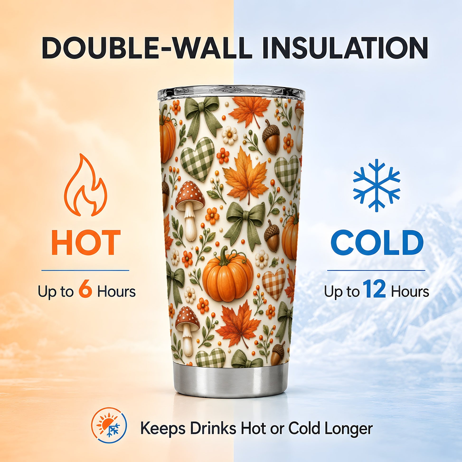 #pl[20oz|Steel] Autumn Pumpkin Tumbler 20oz, Fall Tumbler, Stainless Steel Travel Cup