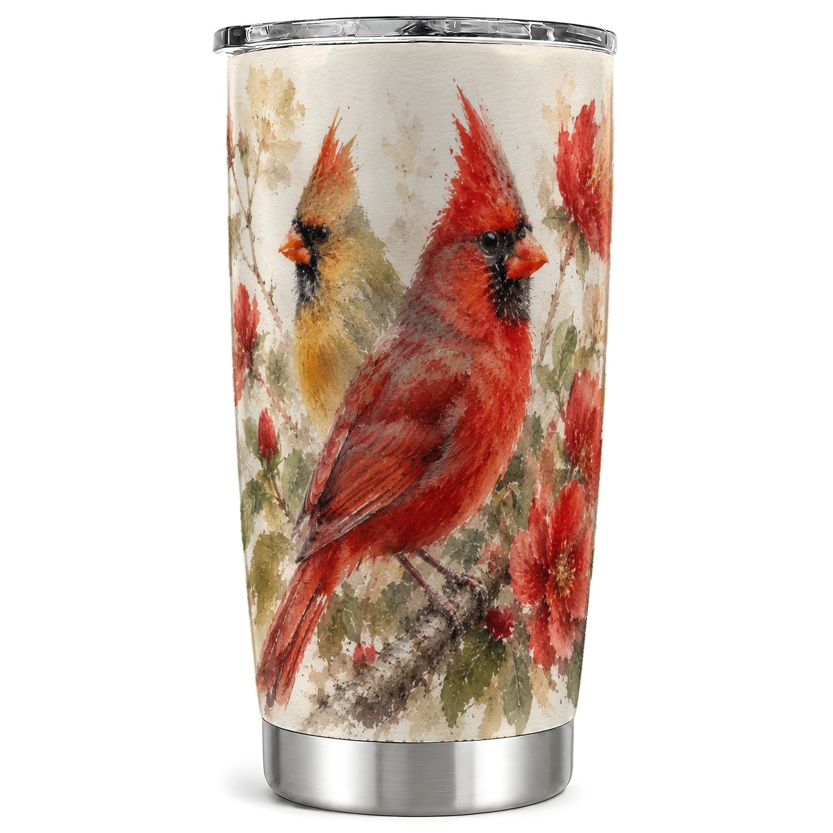 Red Cardinal Tumbler 20oz, Bird Tumbler, Stainless Steel Travel Cup