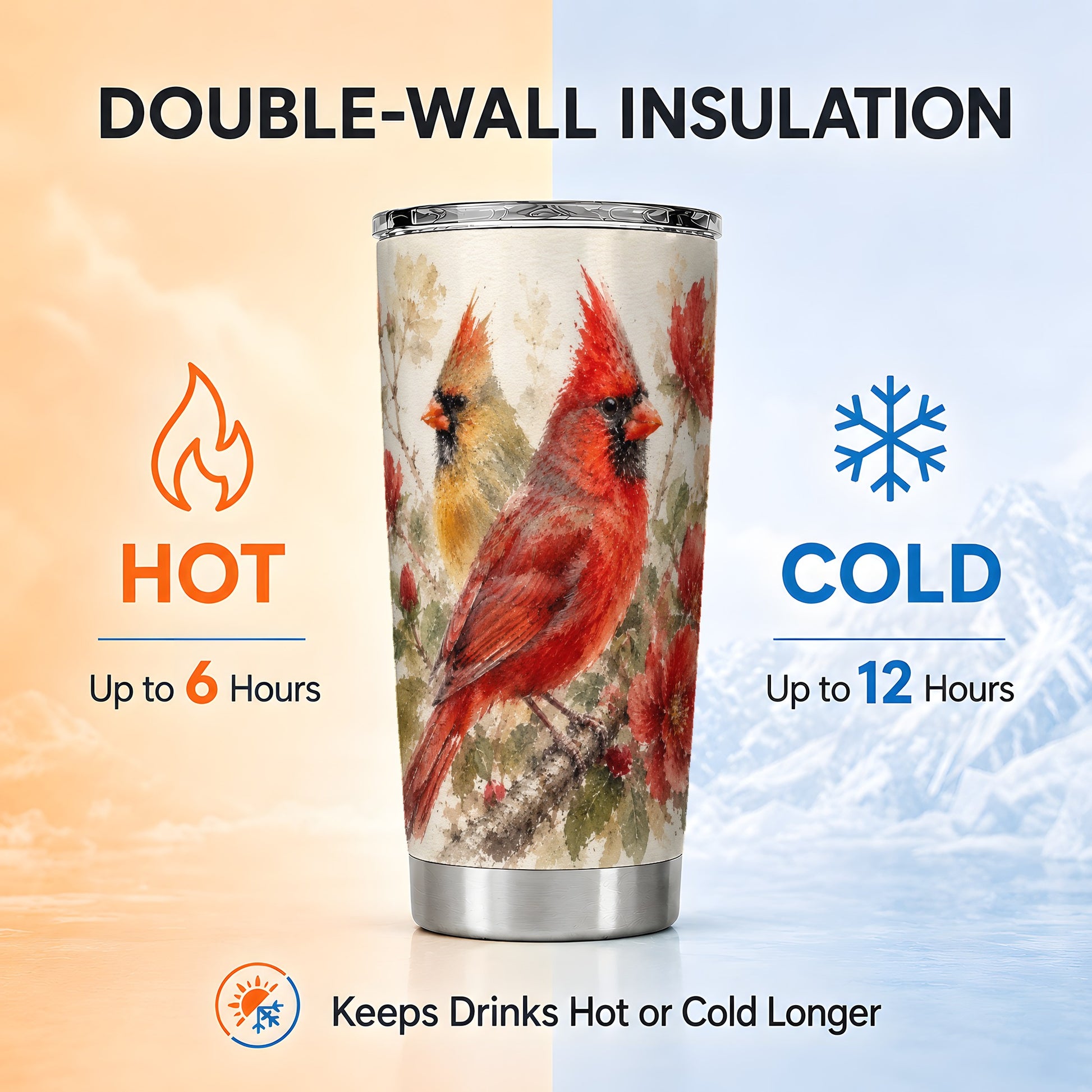 #pl[20oz|Steel] Red Cardinal Tumbler 20oz, Bird Tumbler, Stainless Steel Travel Cup