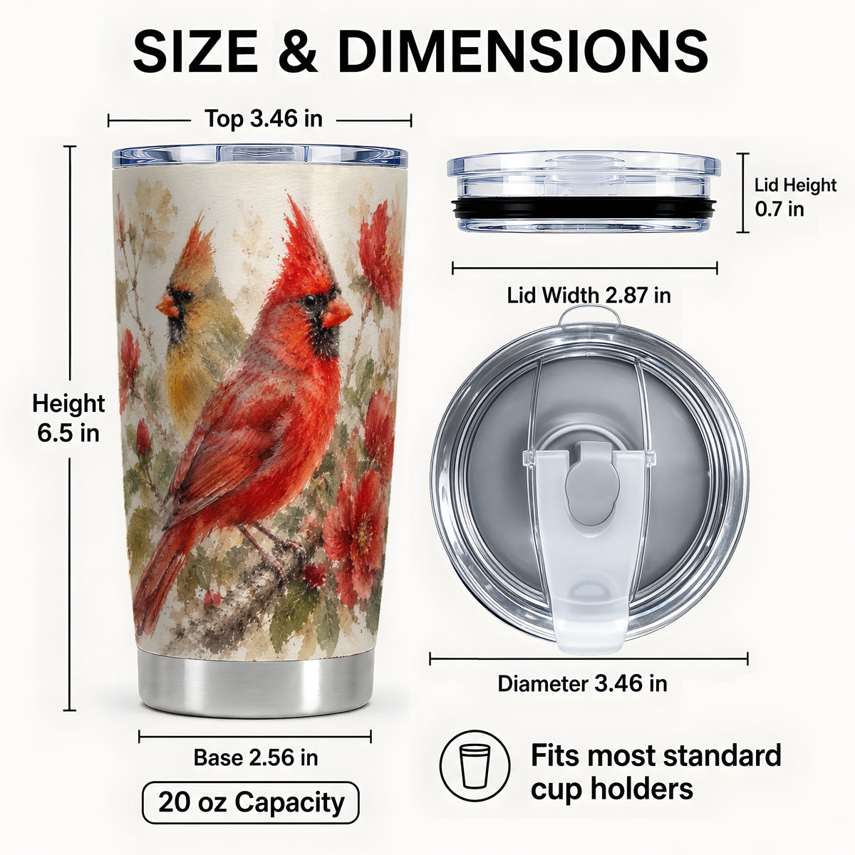 #pl[20oz|Steel] Red Cardinal Tumbler 20oz, Bird Tumbler, Stainless Steel Travel Cup
