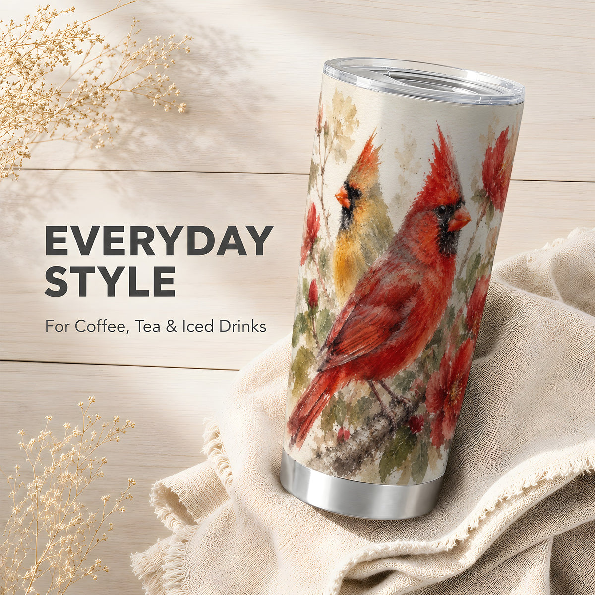 #pl[20oz|Steel] Red Cardinal Tumbler 20oz, Bird Tumbler, Stainless Steel Travel Cup
